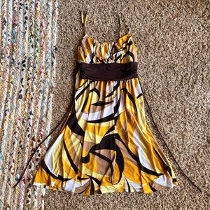 My Michelle Yellow and Brown Swirl Dress